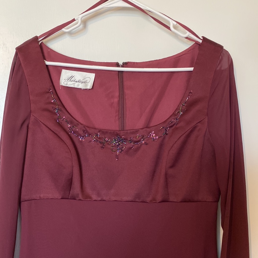 Michelangelo Party dress Burgundy chiffon overlay empire waist - Picture 9 of 10